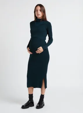 ADAIR - Vestido premamá de punto de canalé en verde