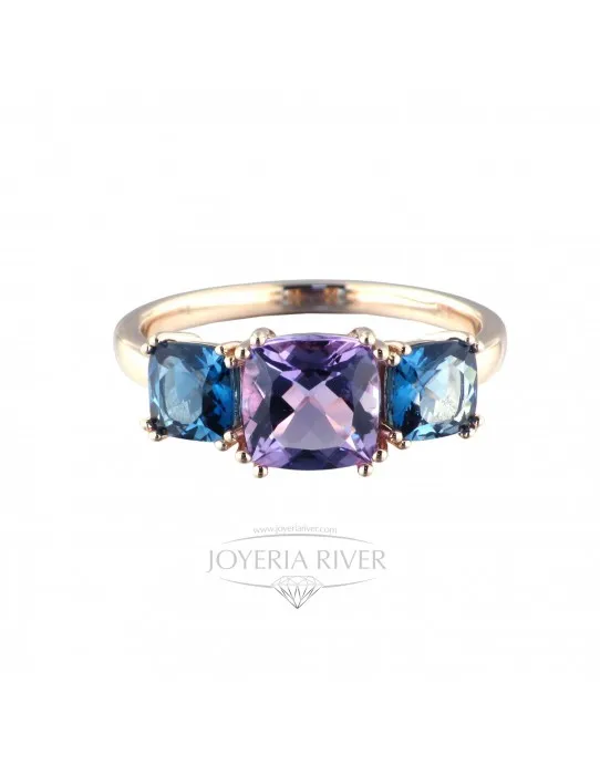 Anillo Oro Rosa London blue y Amatista R542I614