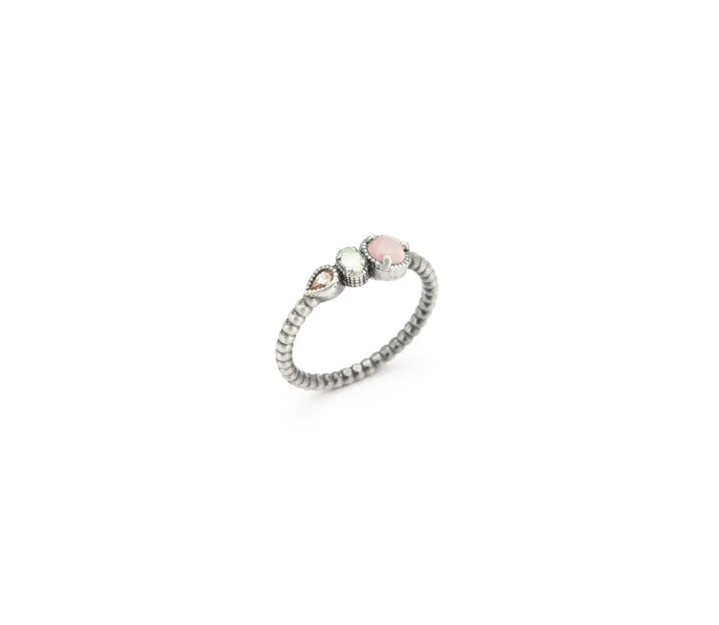 Anillo Raive Ojo Gato Rosa, Calcedonia y Circonitas 15407