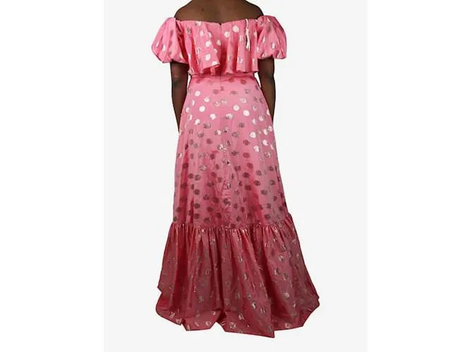 Autre Marque Vestido midi de lúrex y lunares rosa con mangas abullonadas - talla UK 12 