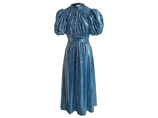 Autre Marque VESTIDO MIDI NOON CON MANGA ABULLONADA EN POLIÉSTER AZUL METALIZADO 