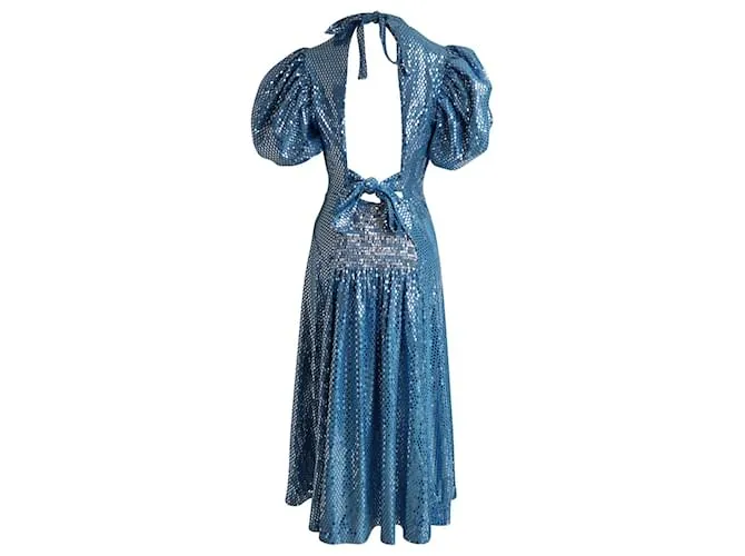 Autre Marque VESTIDO MIDI NOON CON MANGA ABULLONADA EN POLIÉSTER AZUL METALIZADO 