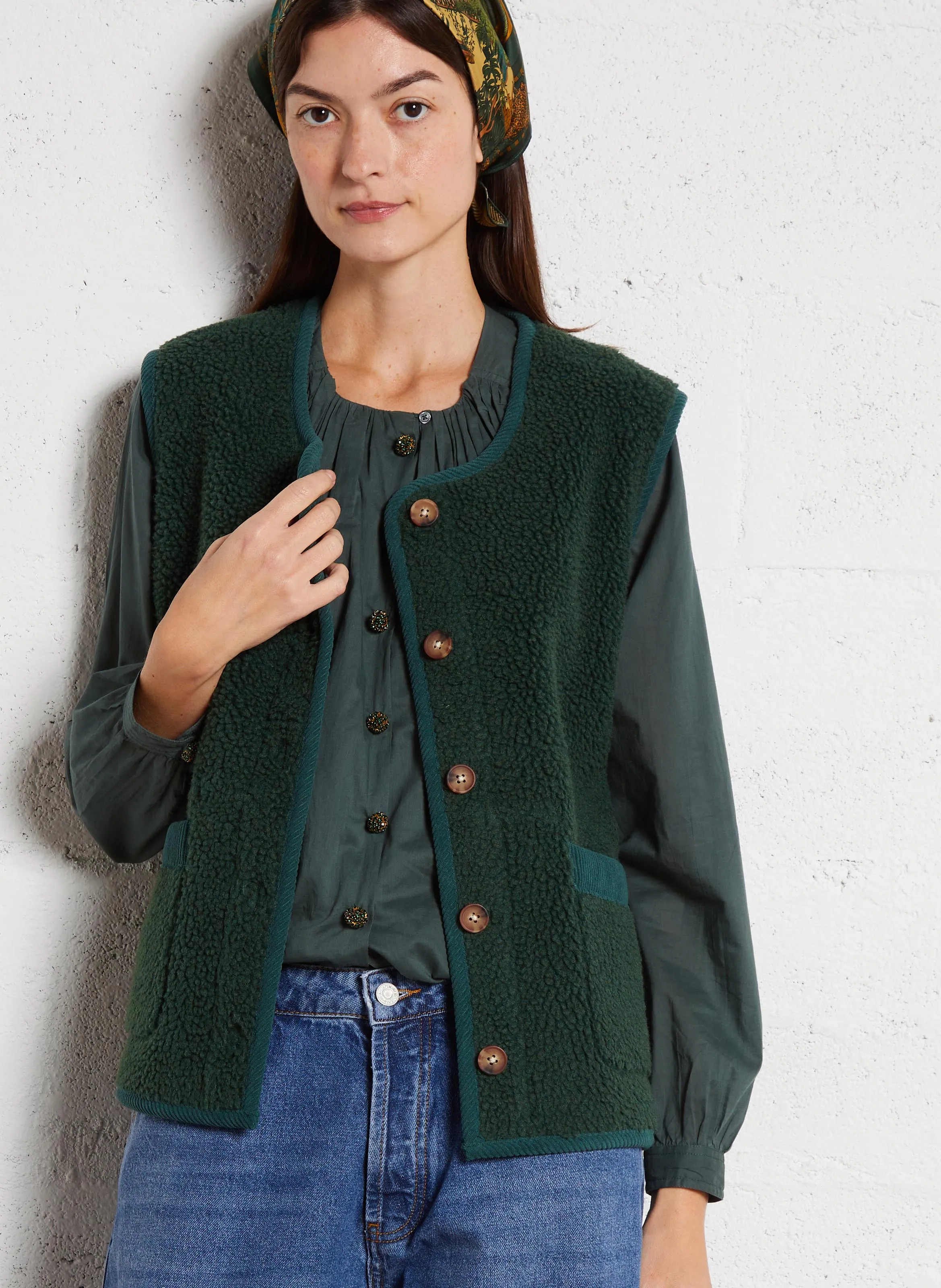 BARNEY - Chaqueta de cuello redondo reversible de sherpa. en verde