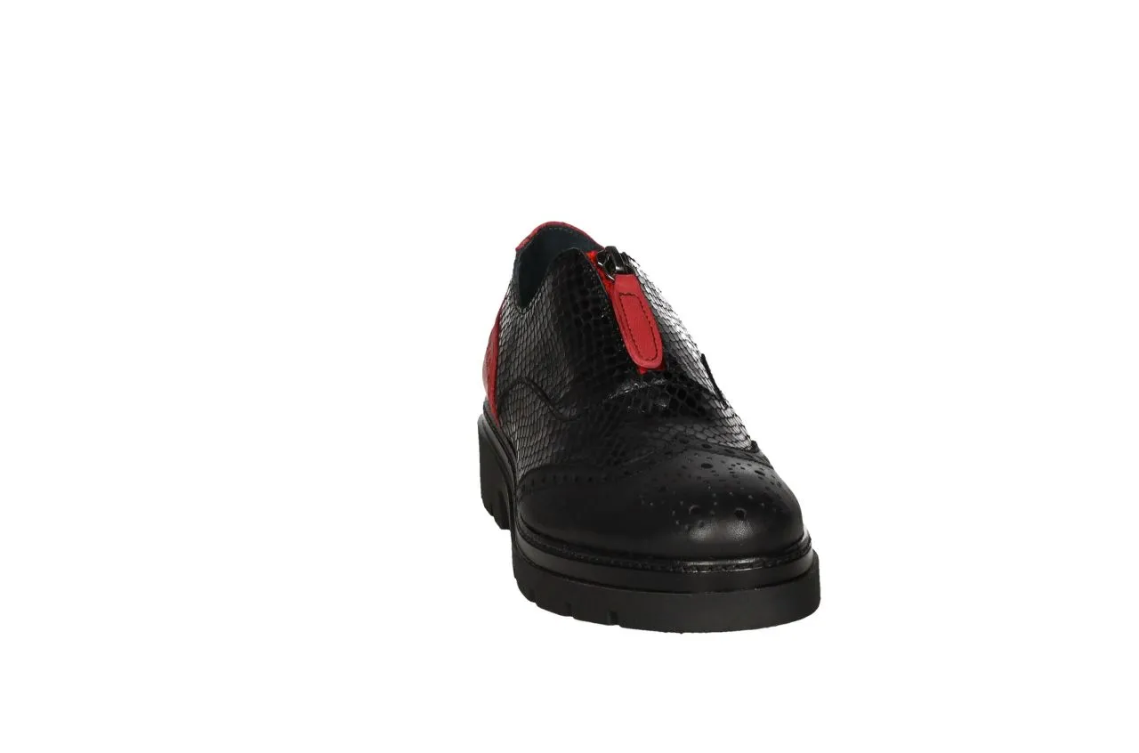 Blucher Cremallera Grabado Negro Pala Vega Talon Rojo