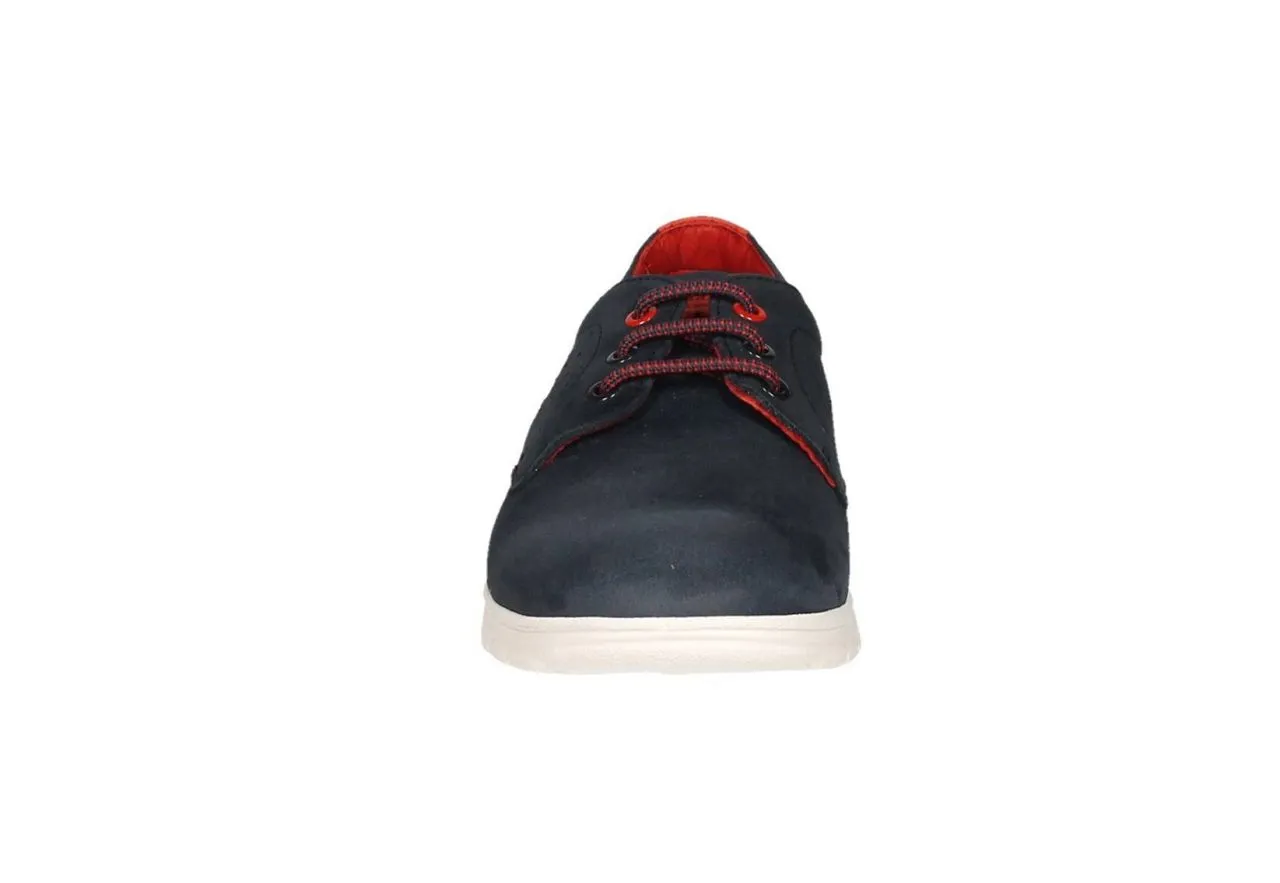 Blucher Nobuck Azul Lados Picados Cordon y Talon Rojo