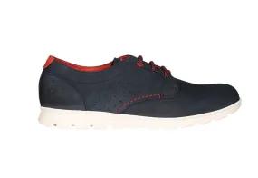 Blucher Nobuck Azul Lados Picados Cordon y Talon Rojo