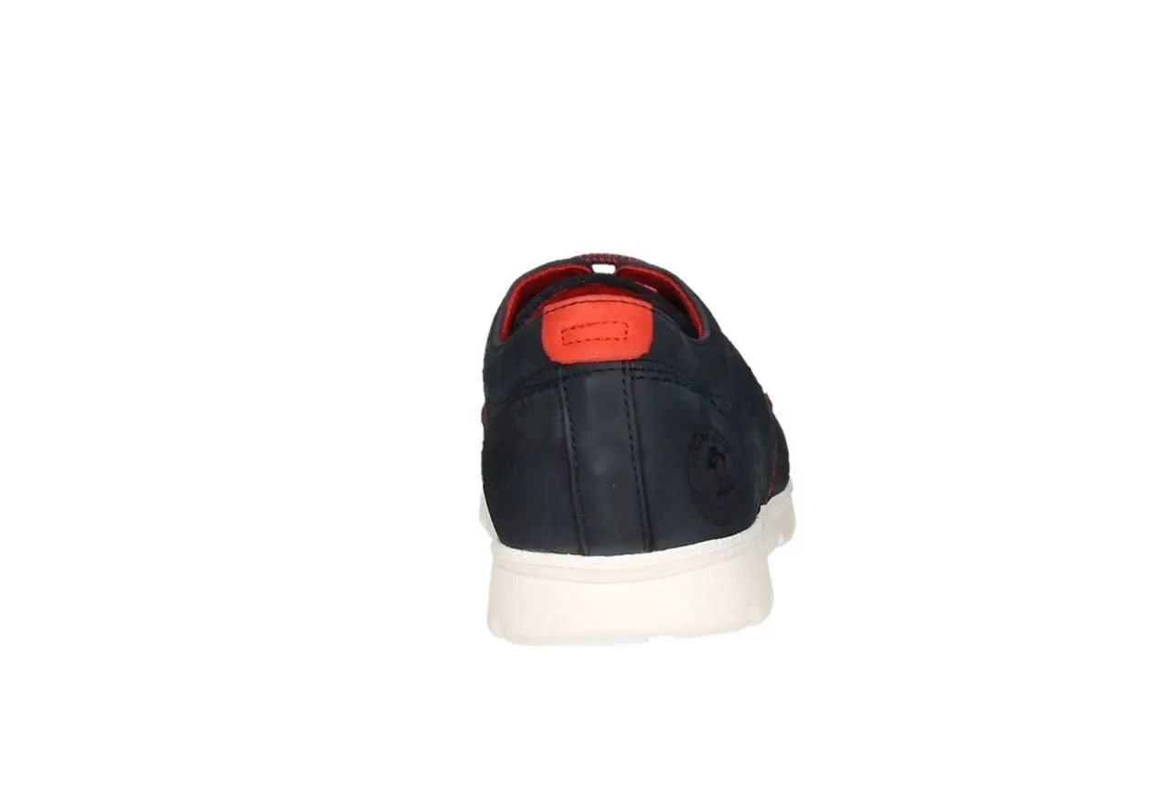 Blucher Nobuck Azul Lados Picados Cordon y Talon Rojo