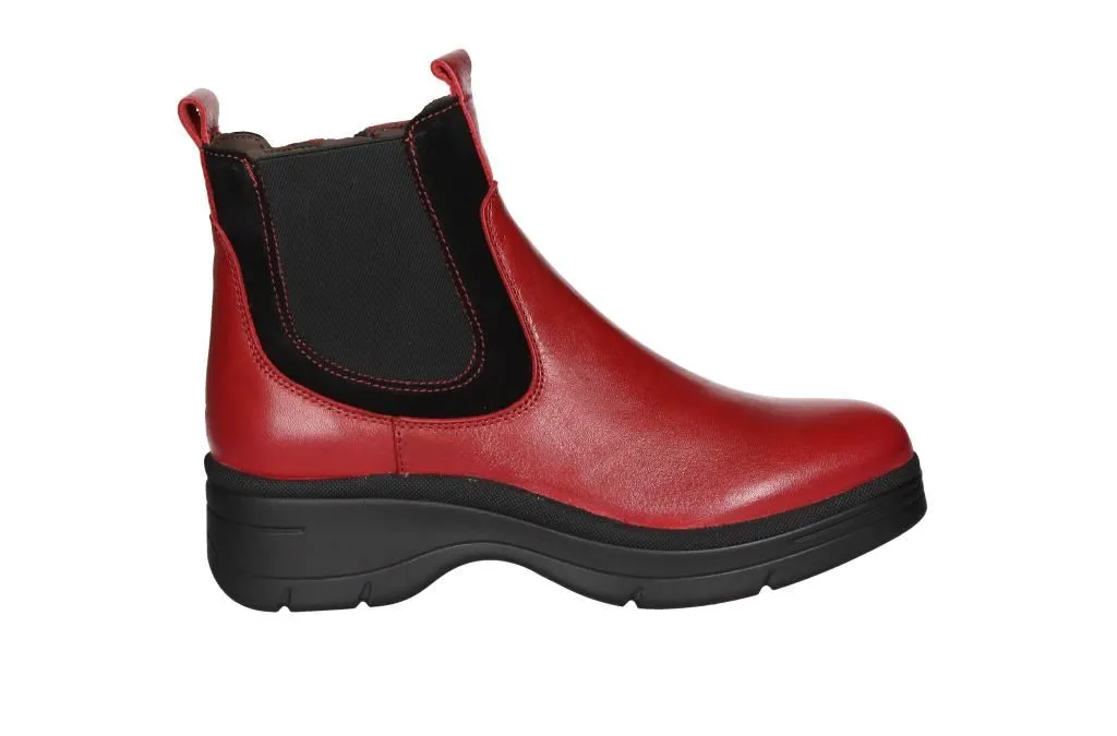 Botin Cremallera Rojo Cuello Grabado Lado Elastico Piso Negro