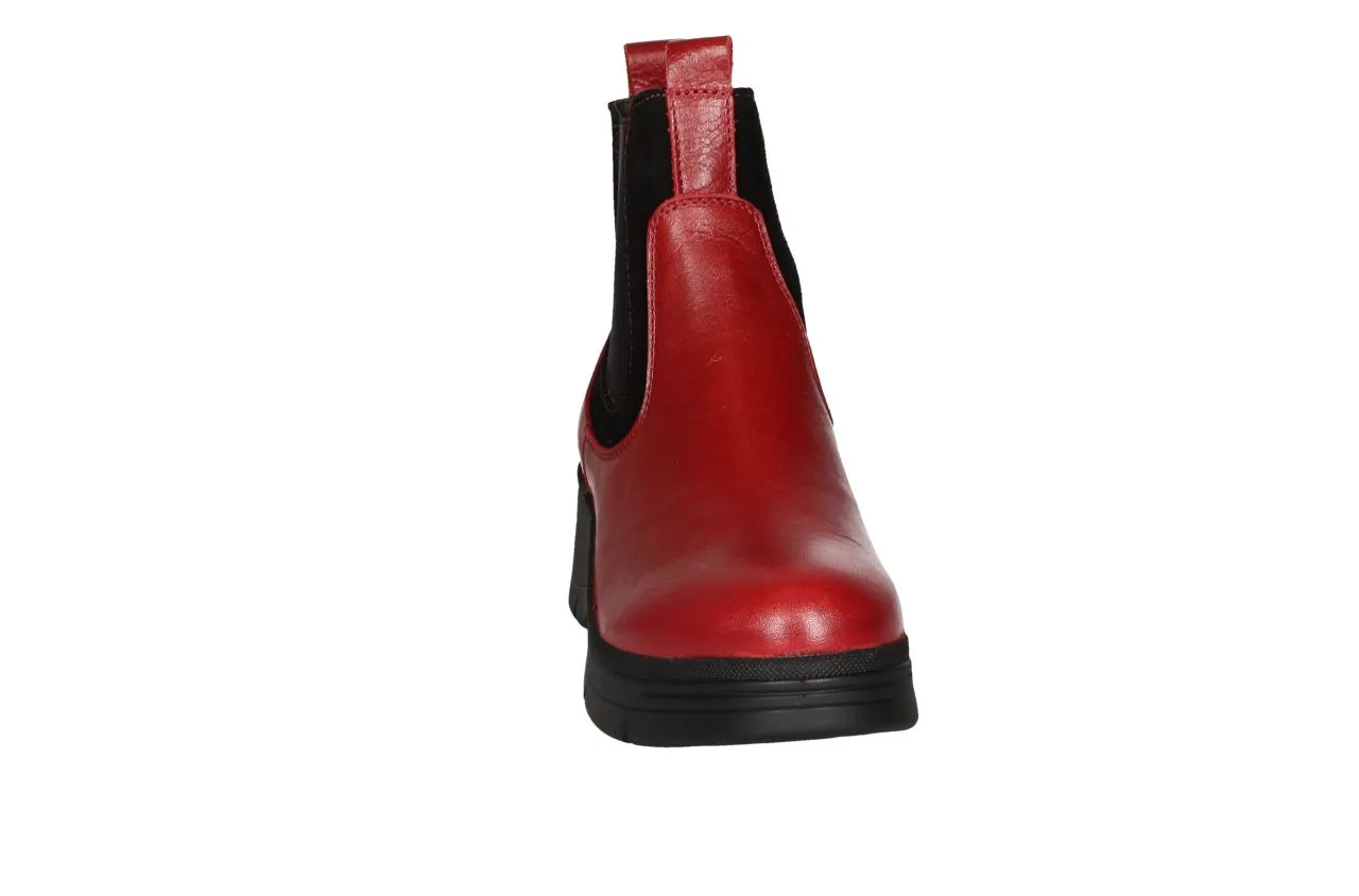 Botin Cremallera Rojo Cuello Grabado Lado Elastico Piso Negro