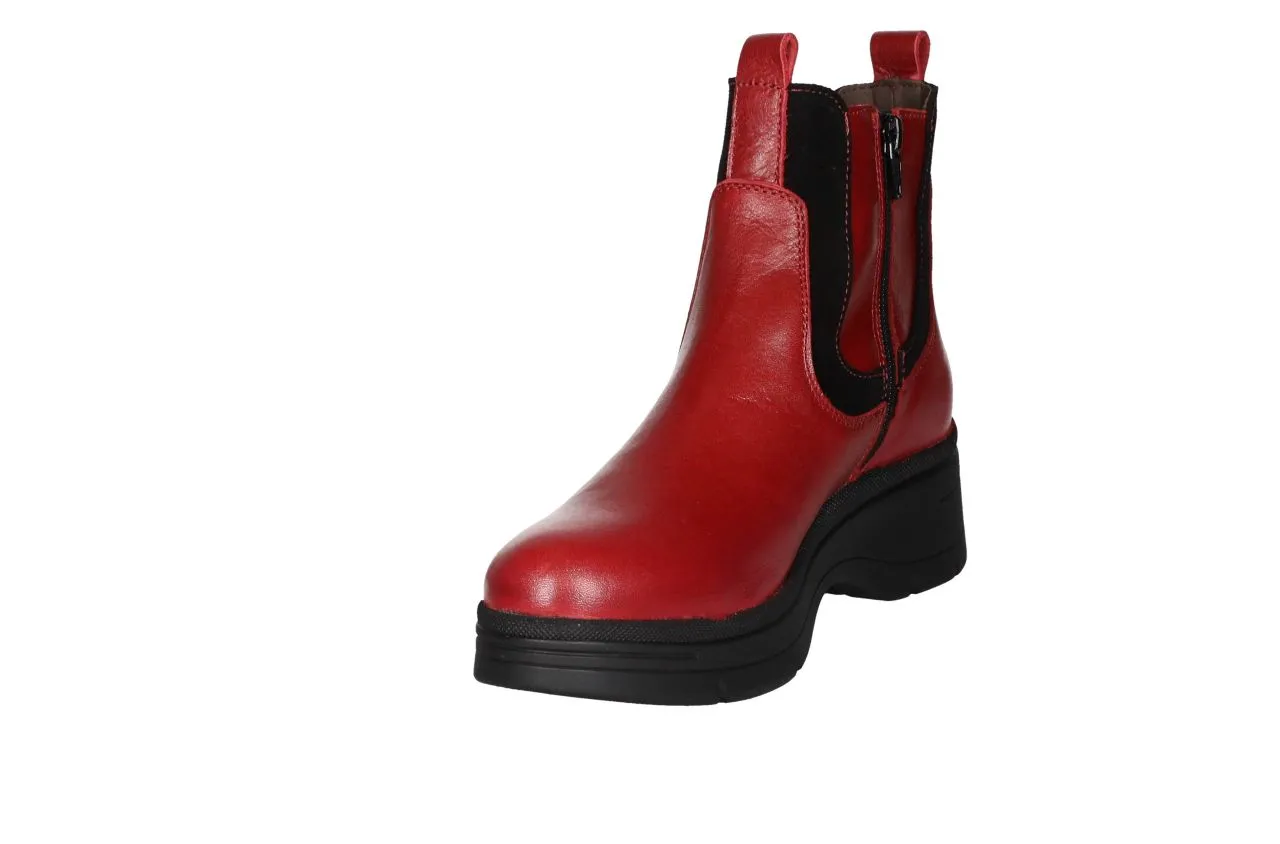 Botin Cremallera Rojo Cuello Grabado Lado Elastico Piso Negro