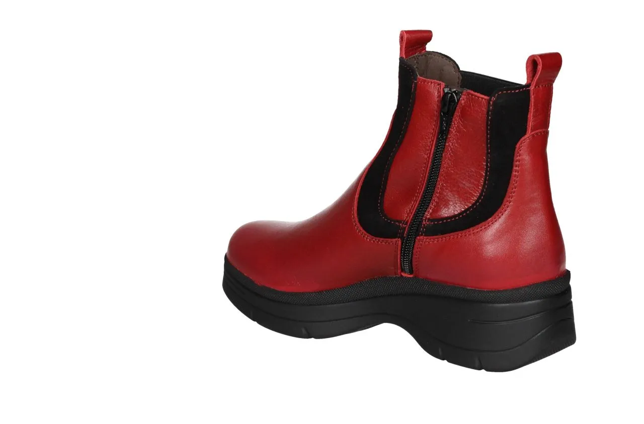 Botin Cremallera Rojo Cuello Grabado Lado Elastico Piso Negro