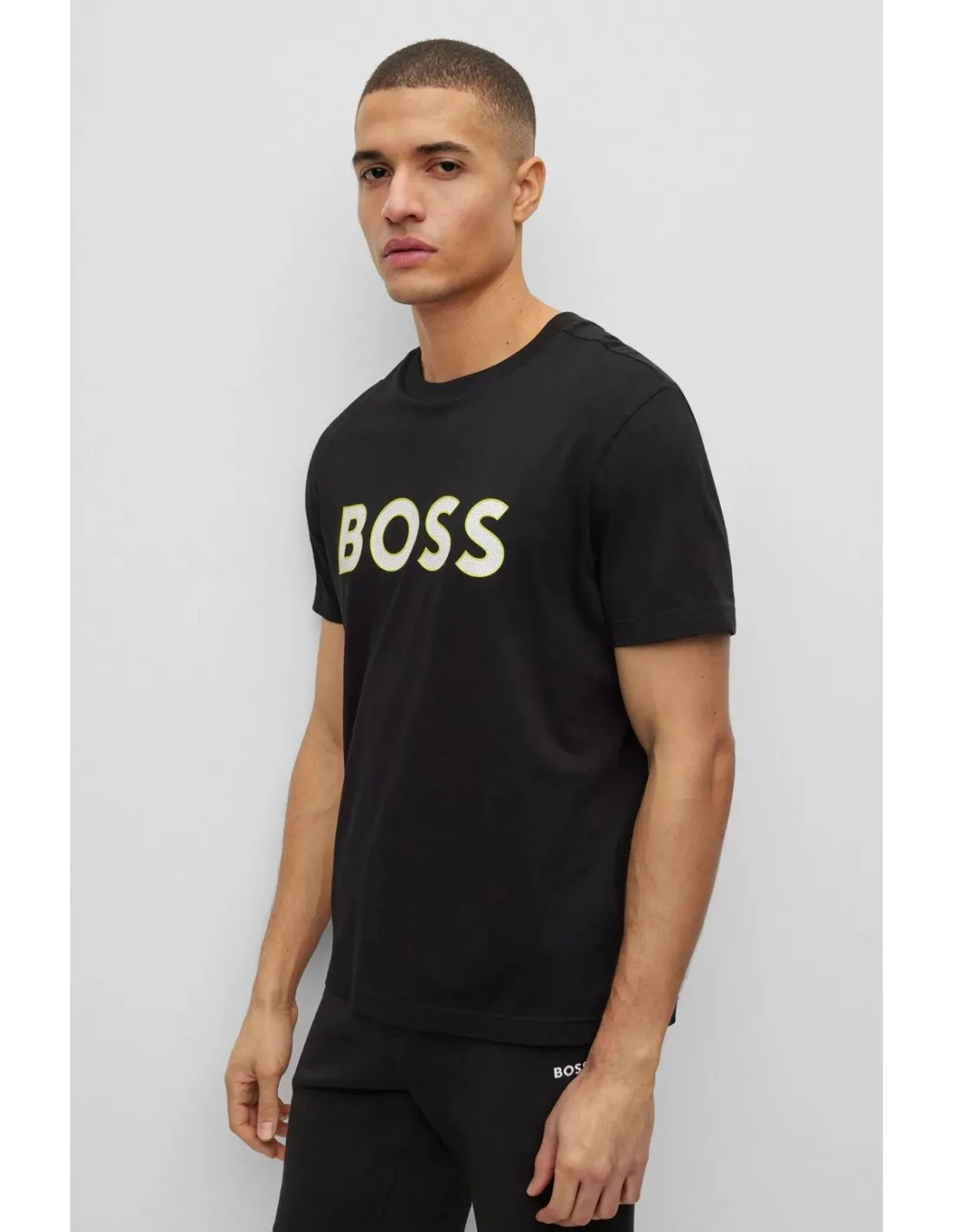 Camiseta De Cuello Redondo En Punto De Algodón Con Logo Estampado de Boss