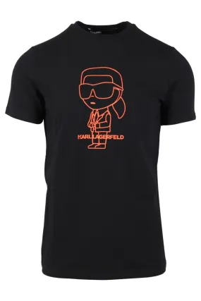 Camiseta negra con maxilogo karl en silueta naranja