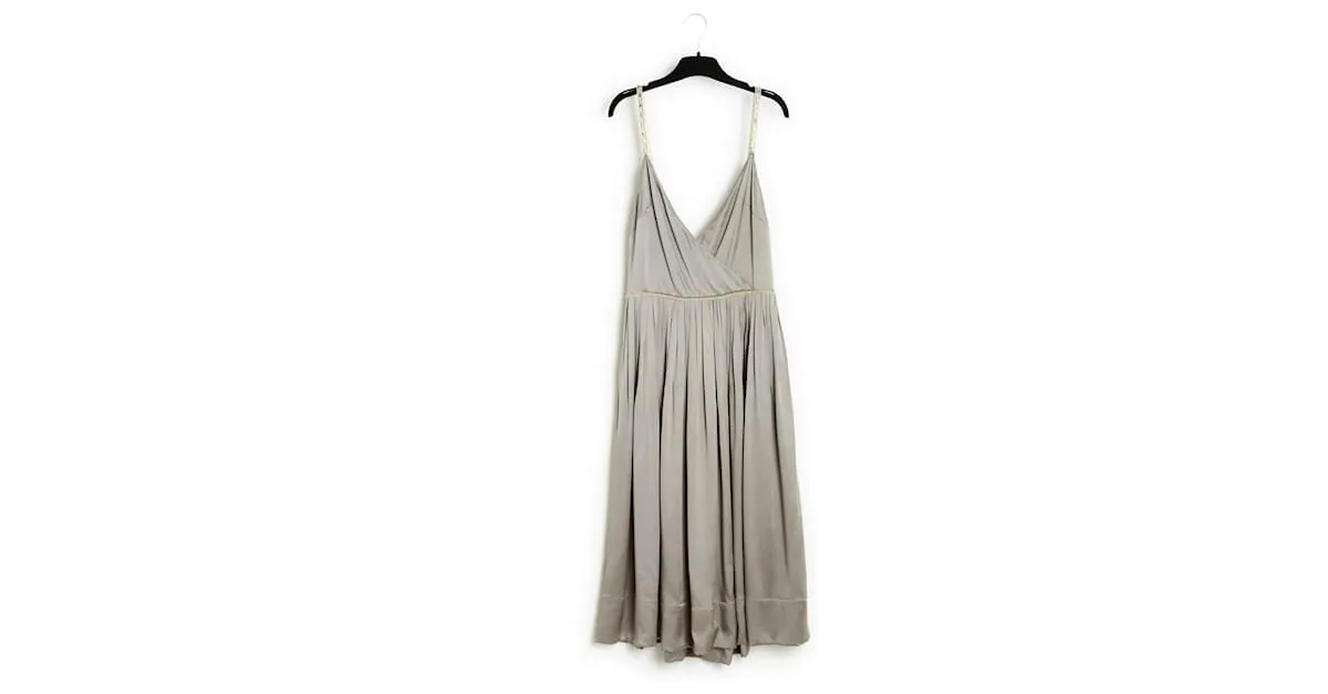 Chloé Phoebe Philo 2005 Vestido joya de seda gris FR34 