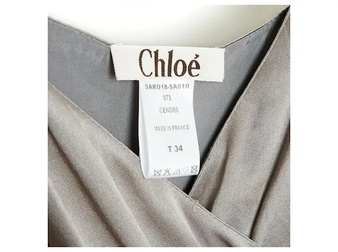 Chloé Phoebe Philo 2005 Vestido joya de seda gris FR34 