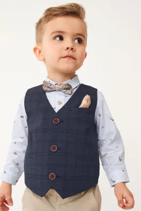 Cuadros en azul marino - Waistcoat Set With Shirt And Bow Tie (3mths-7yrs)