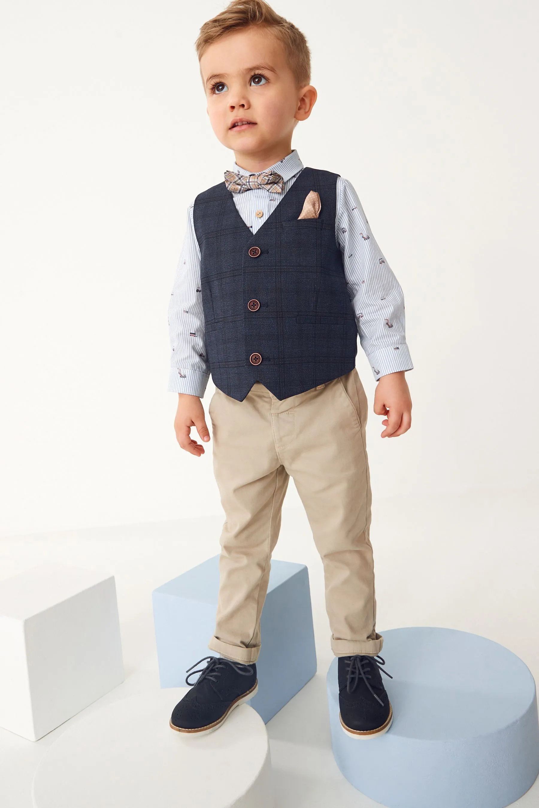 Cuadros en azul marino - Waistcoat Set With Shirt And Bow Tie (3mths-7yrs)