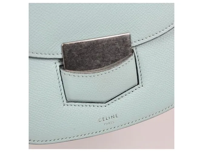 Céline CELINE Pequeño Trotteur en Piel Graneada en Turquesa Claro Azul 