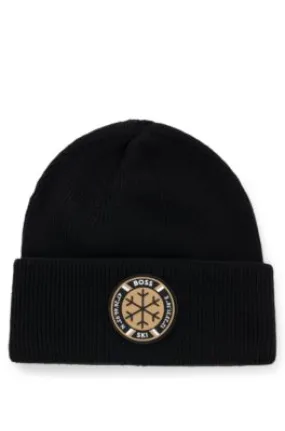 Gorro de punto BOSS Esquí con insignia de logo en lana virgen