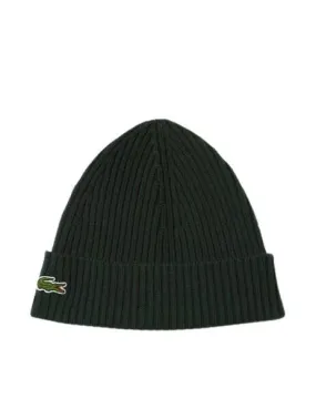 Gorro Lacoste de canalé de lana cepillada unisex verde