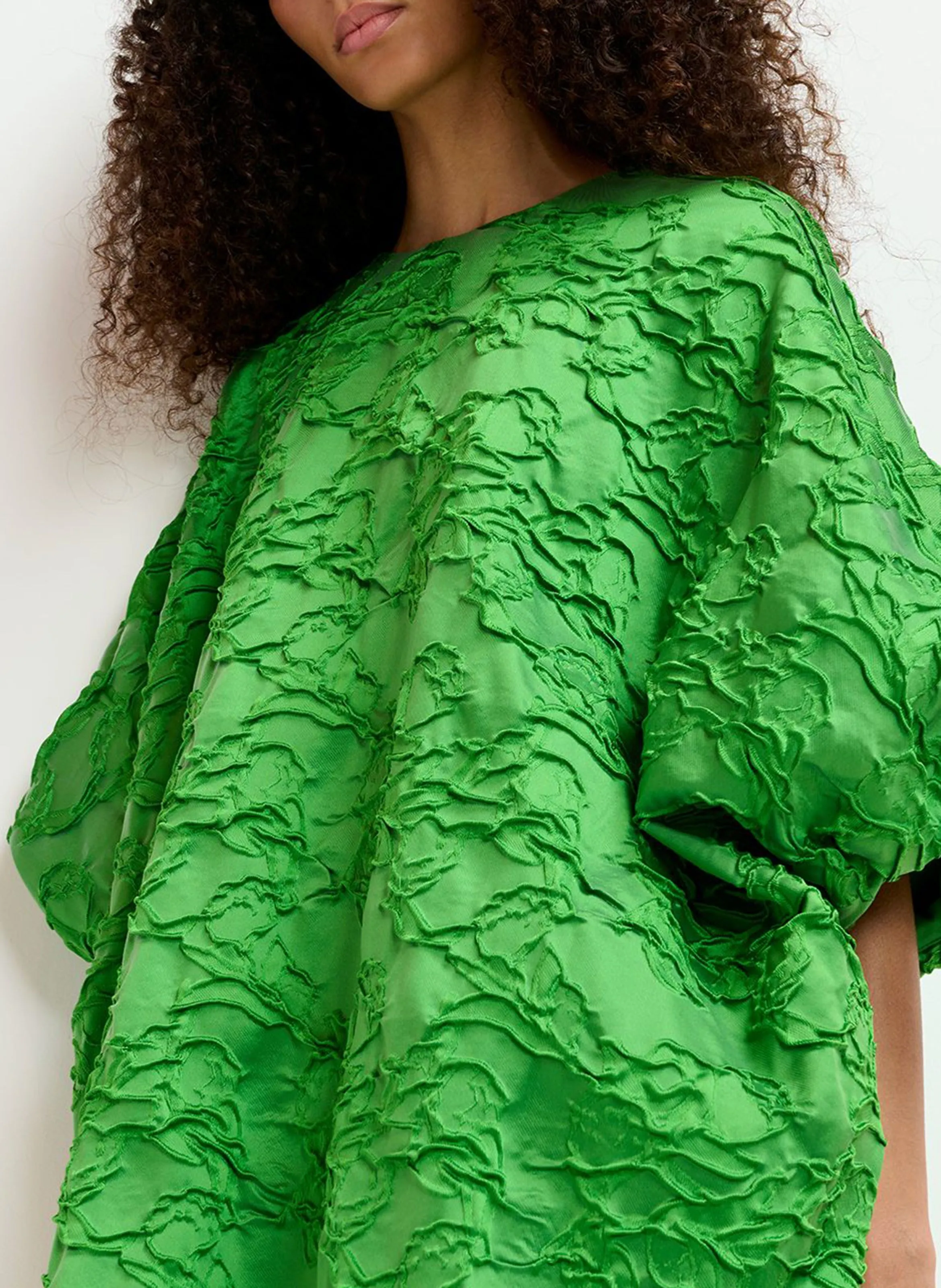 GRATEFUL - Mini vestido abullonado de jacquard en verde