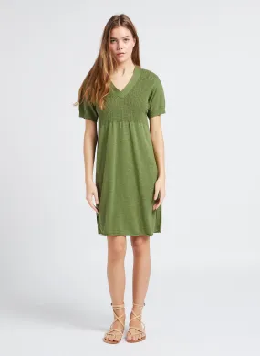 LAMIA - Vestido corto de mezcla de algodón con cuello de pico en verde