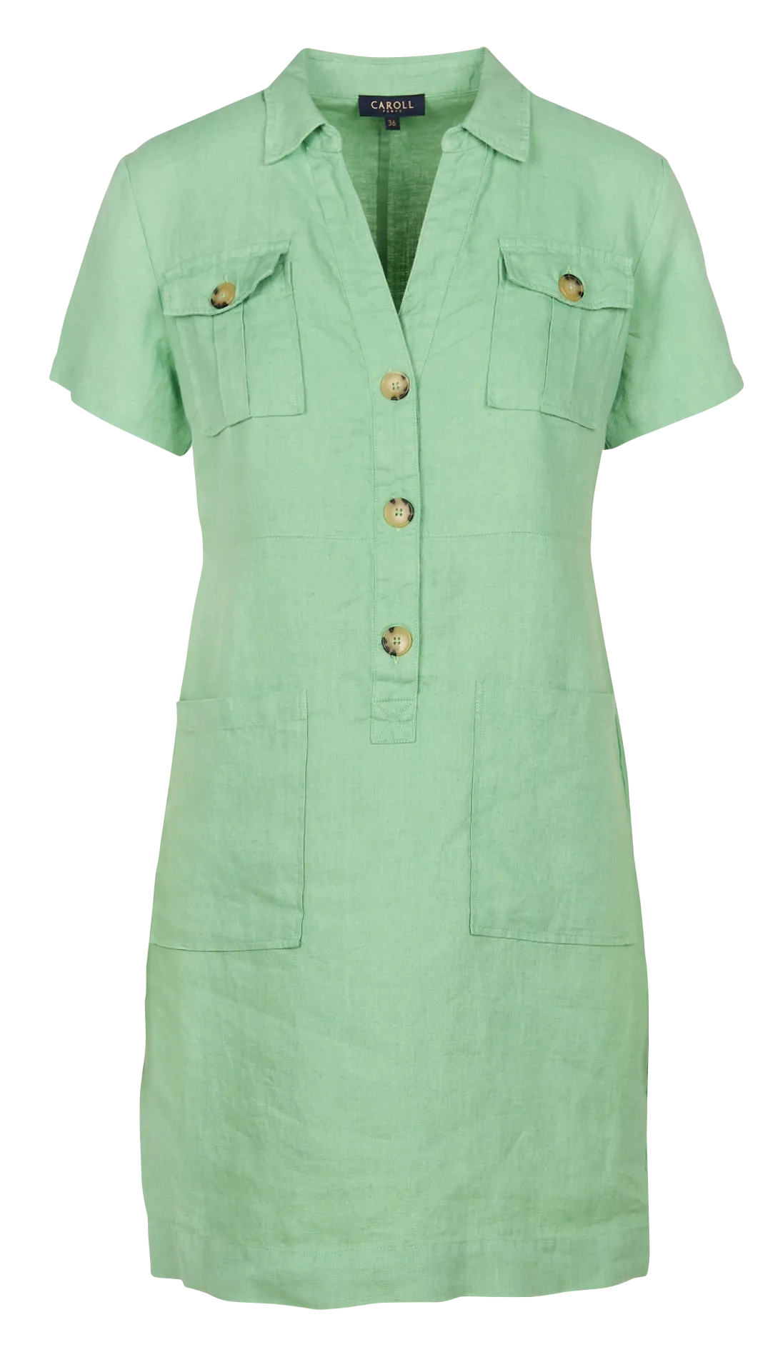 LAUREB - Vestido corto de lino con cuello clásico en verde