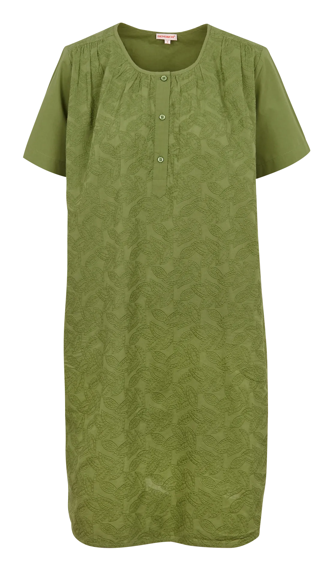 LEANOR - Vestido de algodón amplio bordado en verde