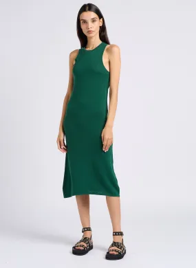 MIRAGE - Vestido midi cuello redondo de punto de lino y algodón orgánico en verde