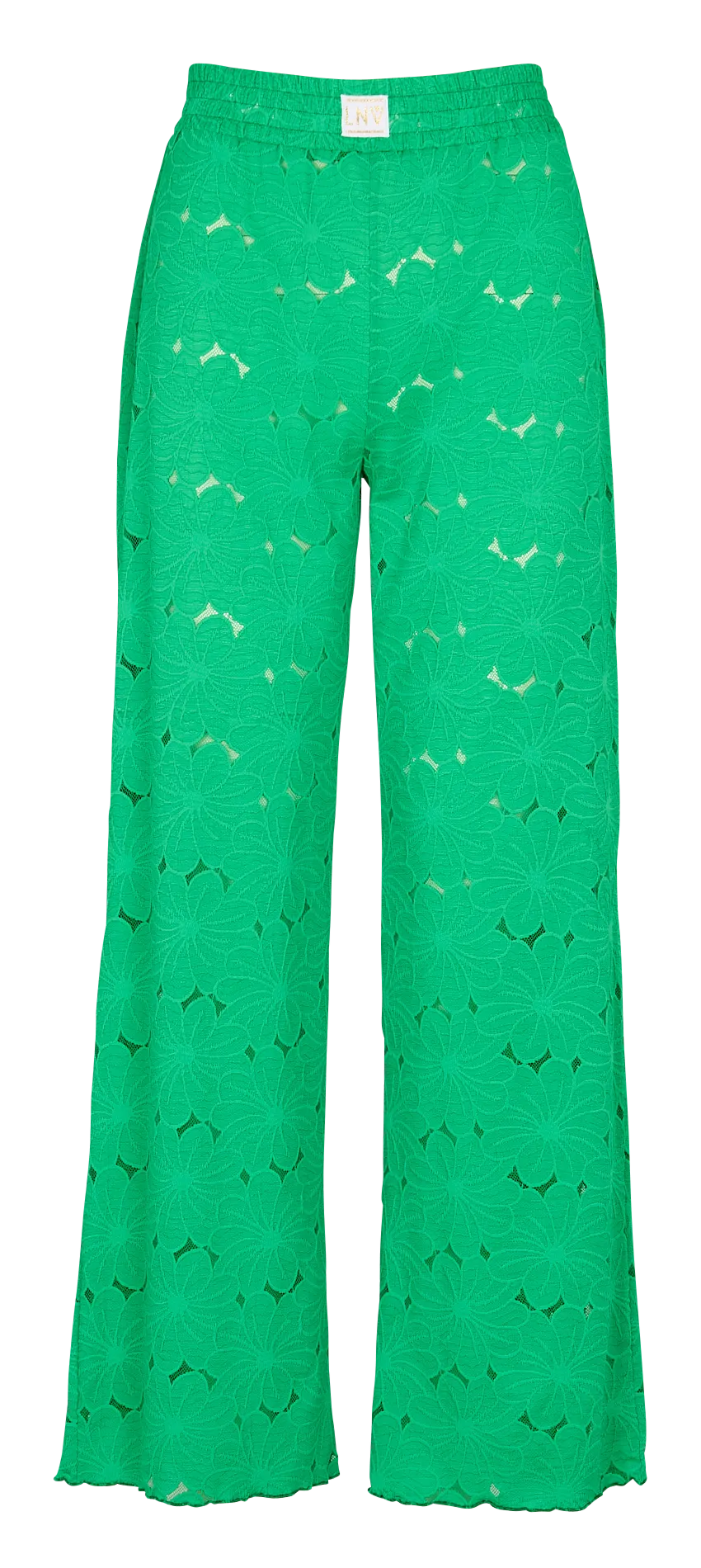 NATI - Pantalón de talle alto en encaje floral en verde