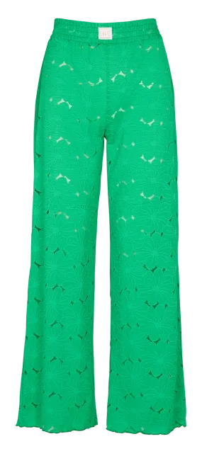 NATI - Pantalón de talle alto en encaje floral en verde