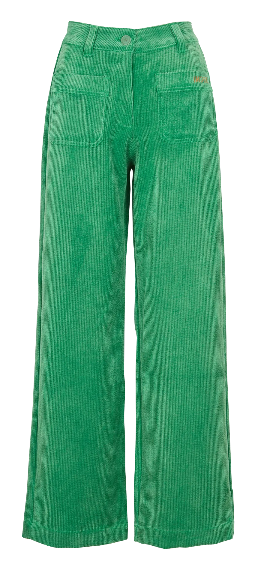 ONLY - Pantalón ancho de talle alto de canalé en verde