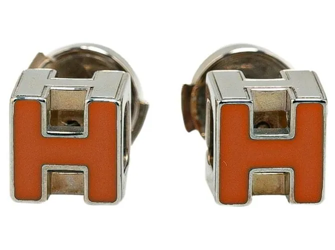 Pendientes Cube de Hermès Plata Naranja 