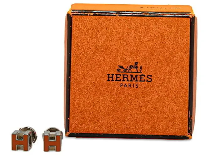 Pendientes Cube de Hermès Plata Naranja 