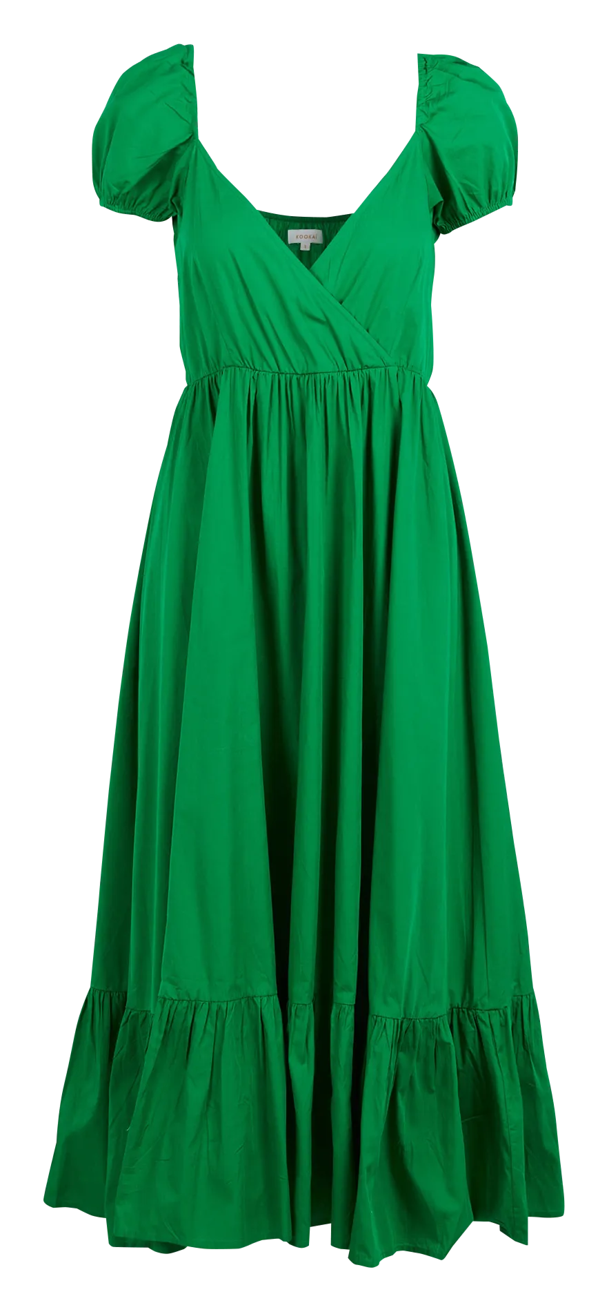 PEPITE - Vestido largo recto con escote en V de algodón en verde