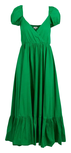 PEPITE - Vestido largo recto con escote en V de algodón en verde