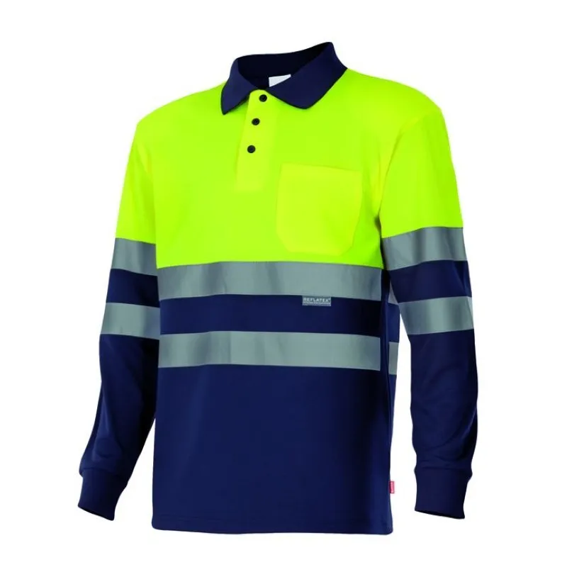 Polo Alta visibilidad Azul Marino y amarillo Flúor Ref. 175, VELILLA