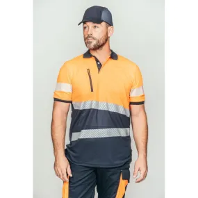 Polo alta visibilidad HOMBRE KINGSMANN STARLIGHT manga corta 100% Poliéster, Azul Marino con Naranja Flúor