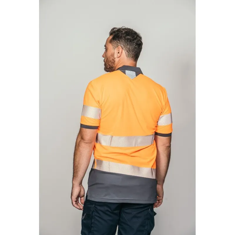 Polo alta visibilidad HOMBRE KINGSMANN STARLIGHT manga corta 100% Poliéster, Naranja Flúor