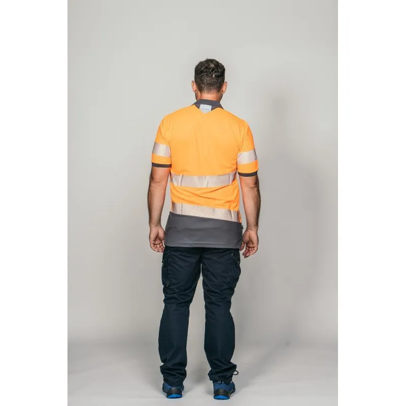 Polo alta visibilidad HOMBRE KINGSMANN STARLIGHT manga corta 100% Poliéster, Naranja Flúor