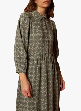 PRUNE - Vestido largo holgado con cuello clásico estampado en verde