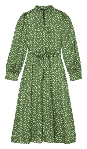 RIVOLTINA - Vestido midi con estampado de lunares en verde