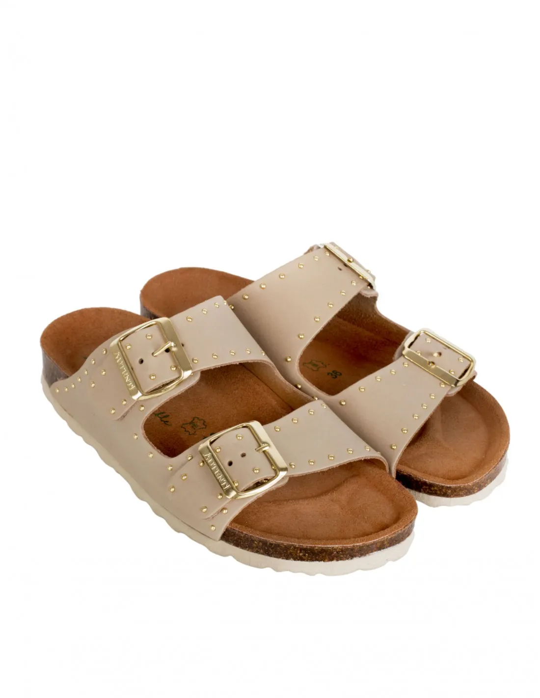 Sandalias Bio Hebillas Tachuelas Beige AUTENTI