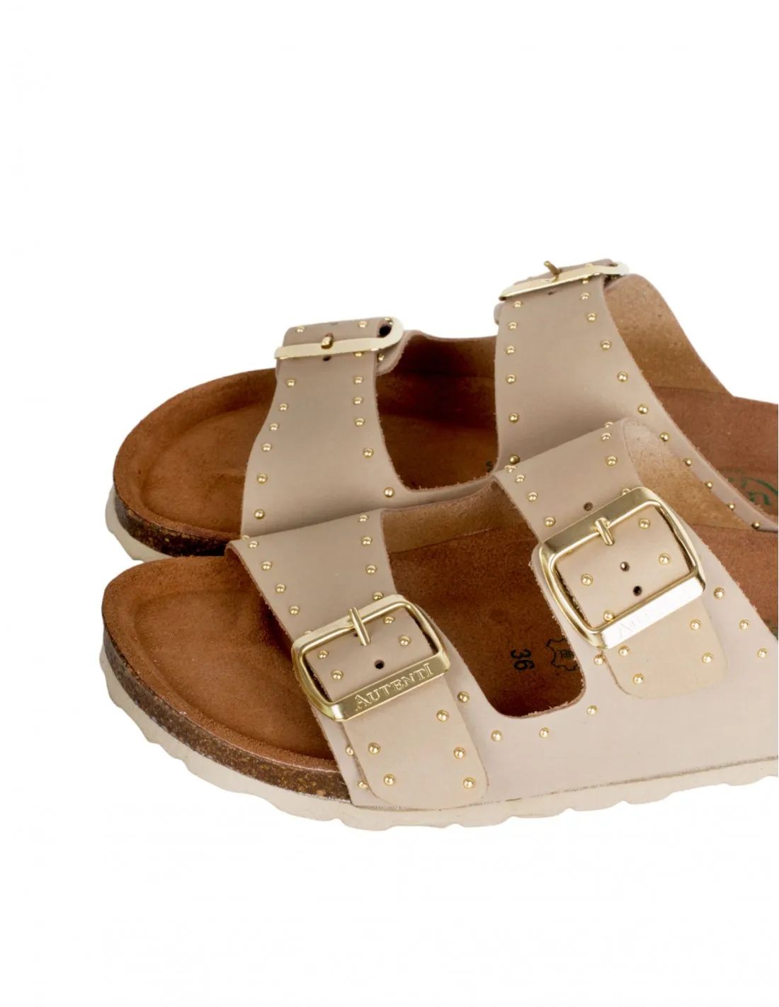 Sandalias Bio Hebillas Tachuelas Beige AUTENTI