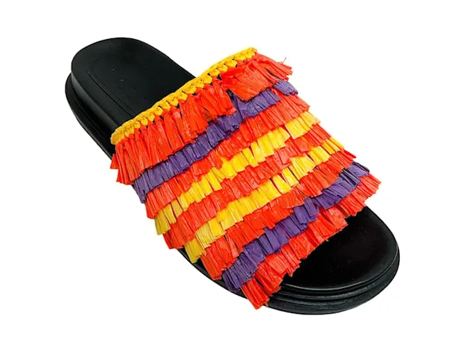 Sandalias naranjas con flecos de rafia multicolor de Marni 