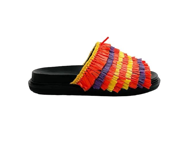 Sandalias naranjas con flecos de rafia multicolor de Marni 