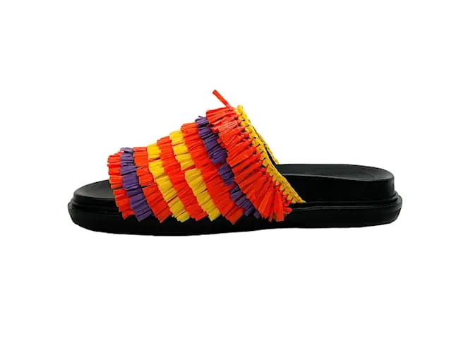 Sandalias naranjas con flecos de rafia multicolor de Marni 