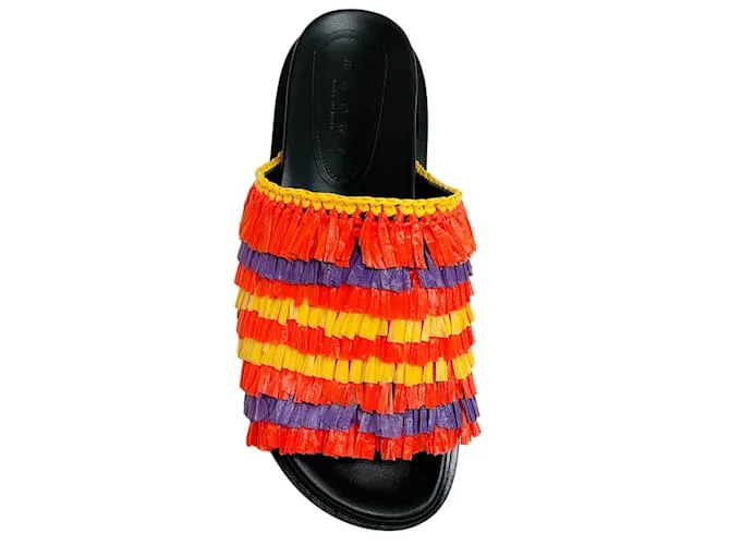 Sandalias naranjas con flecos de rafia multicolor de Marni 