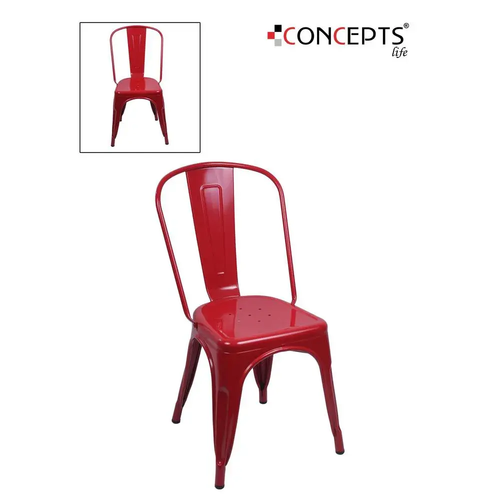 Silla de comedor de metal pintada en color rojo 52 x 46 x 85 cm