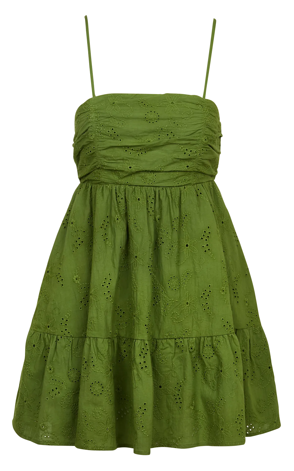 Vestido corto de algodón bordado en verde